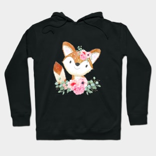 Fox girl with pink flowers Hoodie